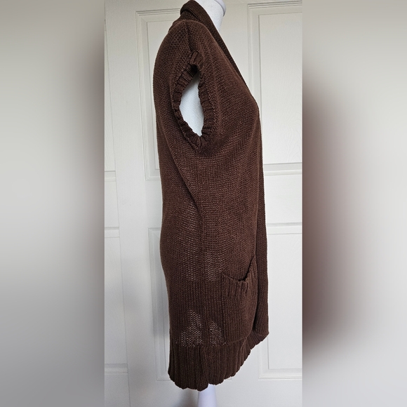 Eddie Bauer Brown Boho Long Cardigan Sleeveless Wrap Vest Cardigan Sweater M - Picture 2 of 4